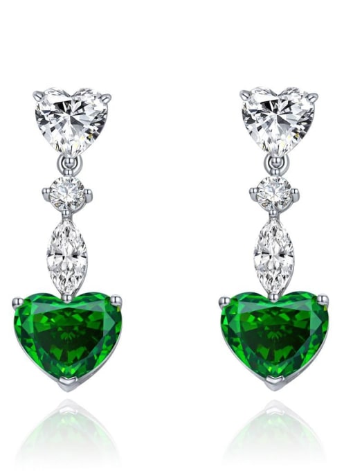Green [e 1674] 925 Sterling Silver High Carbon Diamond Heart Luxury Earring